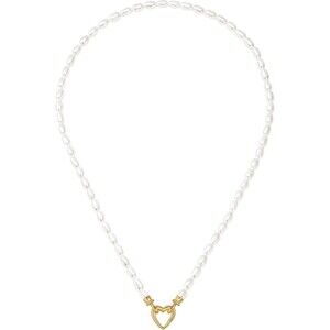 Freshwater Pearl Beaded Necklace 14K Gold Plated Heart Clasp 16.5 Inch Women